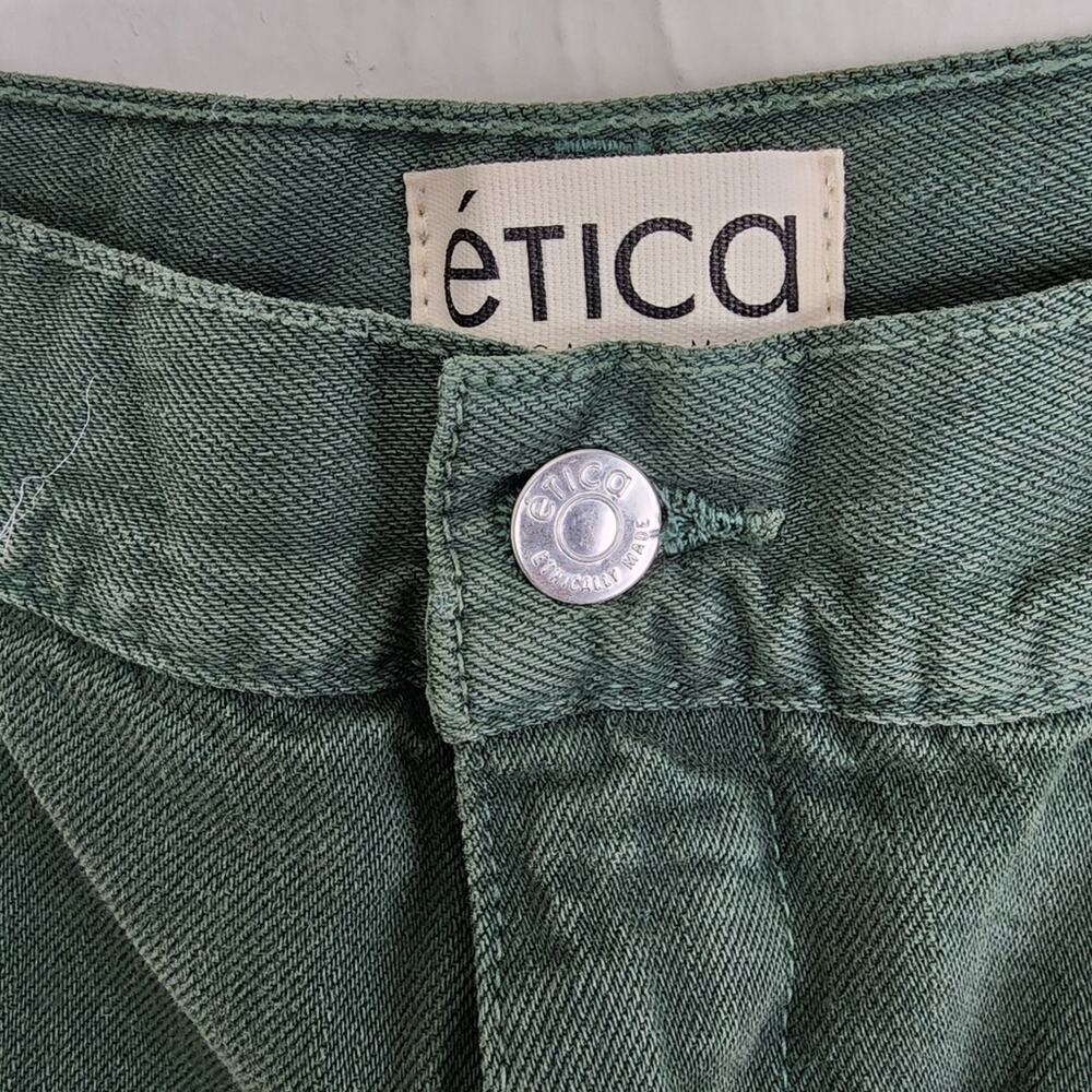 NWT Etica Max Pleated High Waisted Denim Shorts Seaweed Olive Green 31 - Picture 8 of 11